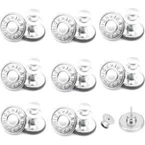 8 Pcs Button Pins for Jeans, Jean Buttons Pins for Loose Jeans, Jean Button Replacement, No Sew and No Tools Instant Needed Jean Button Pins for Pants, Reusable and Adjustable Clothes Buttons