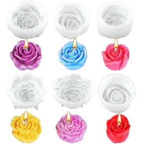 6pcs قوالب شمعة السيليكون ، قوالب شمعة زهرة ثلاثية الأبعاد لصنع الشموع ، قوالب شمعة أشكال وردة السيليكون ، قوالب السيليكون لشمع الصويا ، الصابون ، شمعة DIY المعطرة