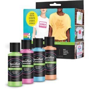 Speedball Fabric Screen Printing Ink Set, 2oz Fluorescent Colors: Hot Pink, Lime Green, Orange & Blue