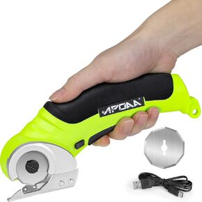 Cardboard Cutter, 4.2v Cordless Electric Scissors, Rechargeable Cutter Box Tool with Safety Lock & 2 Blade, Upgraded Scissors Cuttable Paper/Carpet/Leather/Rope/Fabric/Plastic - Rotary Cutter