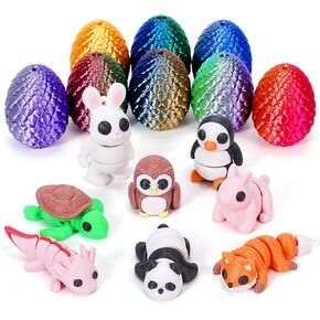 8pcs Mini Dragon Eggs 3D Printed Animals Mini Easter Basket Stuffers Easter Eggs 3D Printed Animals Set Tiny Animals Figurines Set