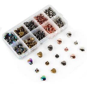Tubular Double Cap Rivets - Mix Color Heart Shape Rivets 10mm Metal Button Round Rapid Rivet Rivet Studs for Purse Handbags Shoes Belts Leather Craft(Each Size 20pcs)