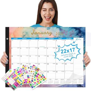 Gannyfer Desk Calendar 2025 - 18 شهرًا من يناير 2025 إلى يونيو 2026 ، 22 "× 17" تقويم مكتب كبير مع قائمة مهام وورقة سميكة مع حماة زاوية وكتل كبيرة محكم - ملون ووترينك (شملت 6 ملصقات)