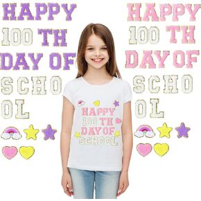 Lyrow 52 Pcs 100 Day of School DIY Shirt Patches Kit Teacher Mom DIY Craft with Rainbow Heart Star DIY Craft Applique for DIY Art Creative School 100 Days Party Activity Supplies