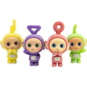 Teletubbies 4-Pack Set with Tinky Winky, Dipsy, Laa-Laa, Po 2.5-inch Flocked Cheebee Collectible Figures