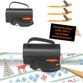 Wrapping Paper Cutter with 3 Replaceable Blade Sets for Thanksgiving Christmas Birthday Paper Gift Wrapping Paper Roll Cutter, Wrapping Paper Cutter Tool Tube Holder Slidding Slicing