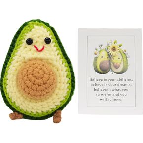 Handmade Positive Avocado Funny Gifts with Positive Inspirational Card Knitting Cute Emotioanl Support Crochet for Friend Coworker Student Teacher and Family Decor