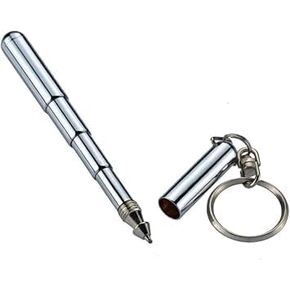 1Pc Silver Retractable Mini Pen Made of Stainless Steel Retractable Pocket Pen Keychain Dad Gadgets, Gift for Birthday Christmas Office and School Supplies