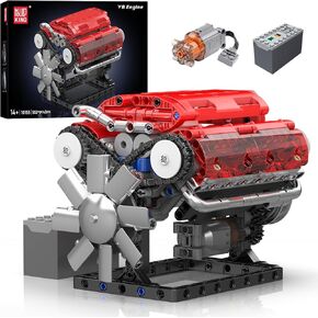 Mould King V8 Engine Building Blocks Sets, 10155 Model Engines Kit That Runs, 8-Cylinder Sports Car Engine Build Kits for Adults with Battery and Motor, Construction STEM Toy for Boys Girls (552 Pcs)