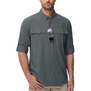 TACVASEN Mens Long Sleeve Sun Protection Shirt UPF 50+ Quick Dry Fishing Cooling UV Shirts Outdoor Tactical Hiking Shirts