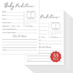 55PCS Baby Predictions and Advice Cards, Double Sided Baby Shower Decorations Cards Wishes to Baby for Parents (White)