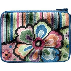 Stitch & Zip Coin Purse Kits, Cross Stitch Pastel Floral Stripes SZ233