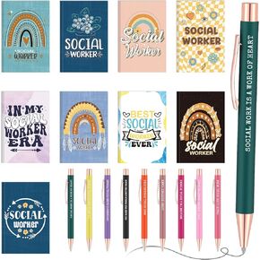 18 Pcs Social Worker Appreciation Gifts Set Includes 9 Social Work Notebook Journal and 9 Ballpoint Pen with Inspirational Quotes, Office Tools for Social Workers, Volunteers, BSW, NSW, MSW