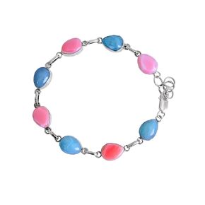 Bracelet, 925 silver bangle with natural larimar drops and pink-fuchsia conch shell, 8 inches in length. Premium handmade bracelet.