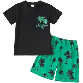 Kid Toddler Baby Boys Clothes Boy Coconut Tree Print Tee Drawstring Waist Summer Shorts Set