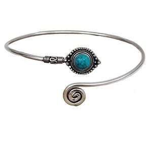 Turquoise Stone Silver Adjustable Arm Cuff, Boho Upper Arm Bracelet, Spiral Arm Cuff, Gemstone Armlet, Sun Bohemian Jewelry Gift