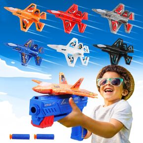 Thengchuang 6 Pack Airplane Launcher Toy ، F-35 Foam Airplanes for Kids with 6 PCS ، 2 في 1 Foam Glider Planes for Kids 4 5 6 7 8 9 10 12 Year
