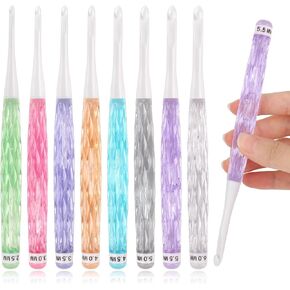 Coopay 8PCS Inline Crochet Hooks Set, Crochet Needles for Crocheting Yarn, Non-Slip Crochet Hook Grips, Crochet Hooks for Arthritic Hands, Size 2.5mm-6mm Crochet Hooks, Cute Plastic Crochet Hooks