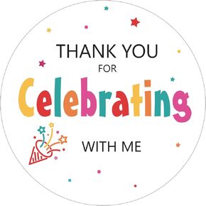 joycraft 60Pcs Thank You for Celebrating with Me Stickers, 2" White Thank You Gift Stickers, Round Self-Adhesive Labels, Personalized Gift Stickers for Package, Bags, Envelope Seals, Party Favor
