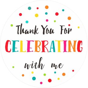 Anwyll Thank You for Celebrating with Me Stickers,120 Pcs 2Inch Thank You Party Favors Stickers,Circle Stickers,Adhesive Thank You Labels for Envelope,Packaging,Birthday,Wedding,Baby Shower Favors