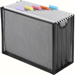 Sinboun Hanging File Organizer Letter-Size File Holder Filing Box Includes 5 Hanging Folders - Metal Mesh Magazine Letter Storage Cabinets File Cart for Office Home School, No Assembly Required