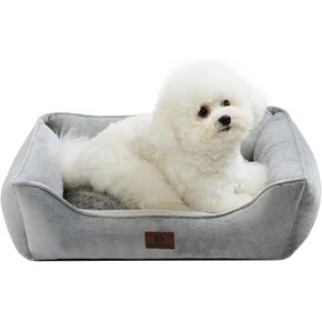 Small Dog & Cat Bed, Washable Cushion,Cover Removable, Pet Sofa with Raised Edges, Fluffy Cat Bed with Nubs, Grey in Saudi Arabia
