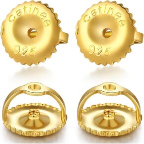 2Pairs Gold Screw Earring Backs Replacements,14K Gold Plated 925 Sterling Silver Locking Hypoallergenic Screw On Earring Backs for Studs,Screw Backs Fit ForThreaded Post 0.032"(Gold)