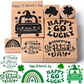 Supervitae 8 Pcs St. Patrick's Day Rubber Stamp Set Wooden Rubber Stamps St. Patrick Day's Gnome Vintage Wooden Rubber Art Stamps for Crafting and DIY Scrapbooking Card Making Hand Book