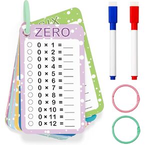 Multiplication Flash Cards 0-12, Times Table Flashcards,13 Pcs Flash Cards Multiplication with 2 Dry Erase Markers 2 Rings, 1st to 3rd Grades Multiplication Game