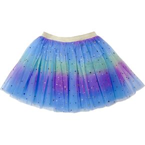 Girls Layered Rainbow Tutu Skirt Star Dance Dress Ruffle Tiered Clubwear for Halloween Costume, 2-8 Years Old