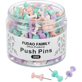 FUDAO FAMILY 300pcs Push Pins for Bulletin Board, Thumb Tacks for Wall Corkboard, Map Pins - Home Office School Craft Projects Plastic Head Steel Push Pin (Multi Color)