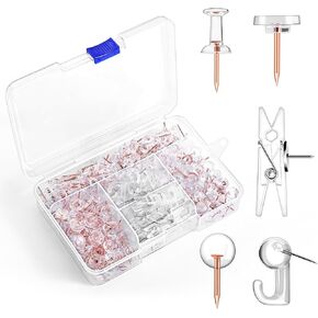 275pcs دبابيس دفع واضحة ، 5 أنواع صافية إبهام ، رأس بلاستيكي صافٍ ، تومس ، TACS ، دبابيس الدفع للوحة الإعلانات ، الجدار ، لوحة الفلين ، ملحقات Box Shadow Box