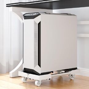 Mobile CPU Stand, Adjustable PC Tower Stand, Computer Tower Stand With 4 Locking Caster Wheels Fits Most PC(White)
