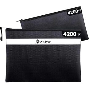 Fireproof Document Bag with Money Bag - 2 Pack 13.4" x 10" and 11" x 6" Waterproof Fireproof Money Bag for Cash, Small Fireproof Safe Pouch, Fire Proof Bag for Documents/Valuables with Zipper