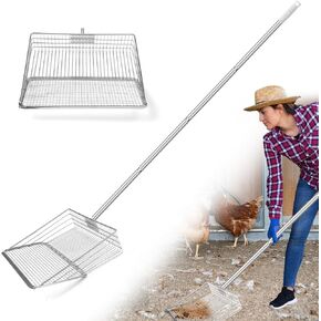 YUMEKA 10inch Large Chicken Poop Scooper,3-in-1 Detachable Tool (36 to 63 inches),Stainless Steel coop Scoop, Poop Shovel for Chicken Coop Accessories,Metal Litter Scoop,Chicken coop Cleaning Tools.