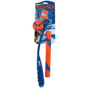 Chuckit! Fetch Pack - Dog Toys Indestructible Launcher, 18M, Tennis Ball & Ultra Rubber Ball Fetch Stick, Orange and Blue
