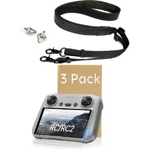 Screen Protector+Lanyard for DJI 𝗥𝗖/𝗥𝗖𝟮 Remote Controller Accessories, HD Tempered Glass Film 50-63'' Adjustable Neck Strap for DJI Mini 4/3 Series, Mavic 3 Series, Air 3, Air 2S Drone