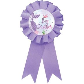 Mermaid Big Brother Tinplate Badge Pin, Mermaid Brother to Be Pin for Boy, Birthday Boy Button Pin, Purple Rosette Happy Birthday Button for Boy Celebration, Under The Sea Themed Baby Shower Party Favors