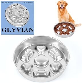 Slow Feeder Dog Bowls Stainless Steel Dog Bowls with Non-Slip Rubber Base Metal Large Capacity Slow Feed Dog Bowl for Small Medium Size Dogs Large Breed