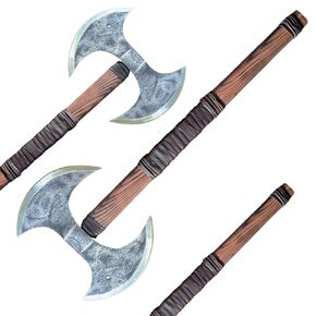 Viking Cutlery 27" Inch Forged Double-Headed Viking Axe – Viking-Inspired Survival Tool for Enthusiasts ,Authentic Hand-Forged Double-Headed Axe Strong Durable and Perfect for Outdoor Activities Best Gift for Men (Forged Double-Headed Axe)