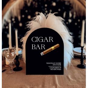 1801&Co. Wedding Event Acrylic Cigar and Whiskey Bar Table Sign 8"x10", Wedding Favor Table Bachelor Party 50th birthday 40th bar display sign, event decor, Black Arch Acrylic Sign with Stand