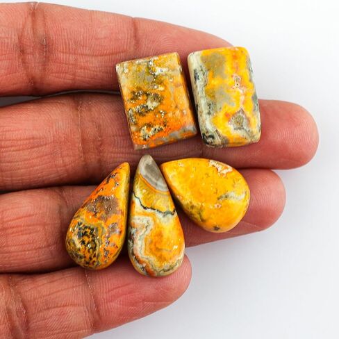 CRYSTALIS 5pcs Natural Cherry Creek Jasper Loose Gemstone Wholesale Bulk Cabochons Jewelry Making Supply, Chakra & Healing Polished Stones, Wire Wrapping, DIY, Gem Collection, 15mm+ in Kuwait