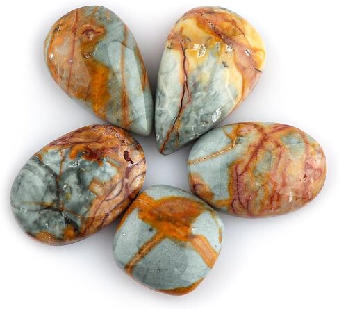 CRYSTALIS 5pcs Natural Cherry Creek Jasper Loose Gemstone Wholesale Bulk Cabochons Jewelry Making Supply, Chakra & Healing Polished Stones, Wire Wrapping, DIY, Gem Collection, 15mm+ in Kuwait