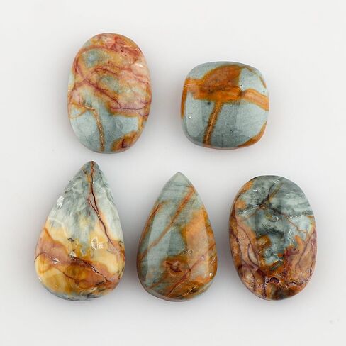 CRYSTALIS 5pcs Natural Cherry Creek Jasper Loose Gemstone Wholesale Bulk Cabochons Jewelry Making Supply, Chakra & Healing Polished Stones, Wire Wrapping, DIY, Gem Collection, 15mm+ in Kuwait