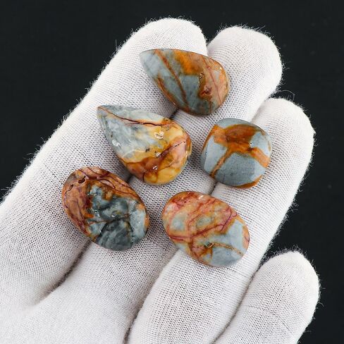 CRYSTALIS 5pcs Natural Cherry Creek Jasper Loose Gemstone Wholesale Bulk Cabochons Jewelry Making Supply, Chakra & Healing Polished Stones, Wire Wrapping, DIY, Gem Collection, 15mm+ in Kuwait