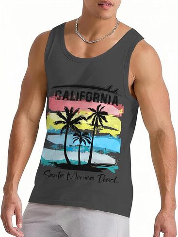 Nidoul Mens Beach Tank Tops Summer Graphic Palm Tree Sleeveless Shirts for Men Vacation Gym Running Workout Tank Top in Saudi Arabia
