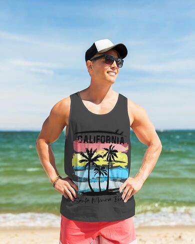 Nidoul Mens Beach Tank Tops Summer Graphic Palm Tree Sleeveless Shirts for Men Vacation Gym Running Workout Tank Top in Saudi Arabia