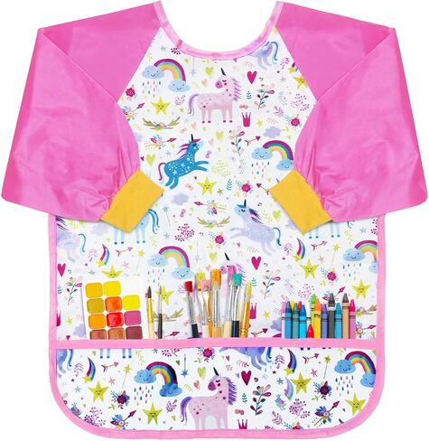 Kids Toddlers Art Smock, Kids Painting Apron Waterproof Long Sleeve Artist Smock with 3 Pockets for Age 2-6 Years in Saudi Arabia