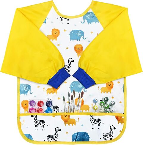 Kids Toddlers Art Smock, Kids Painting Apron Waterproof Long Sleeve Artist Smock with 3 Pockets for Age 2-6 Years in Saudi Arabia