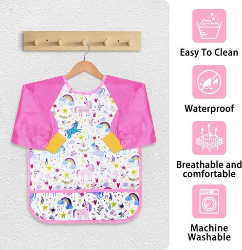 Kids Toddlers Art Smock, Kids Painting Apron Waterproof Long Sleeve Artist Smock with 3 Pockets for Age 2-6 Years in Saudi Arabia